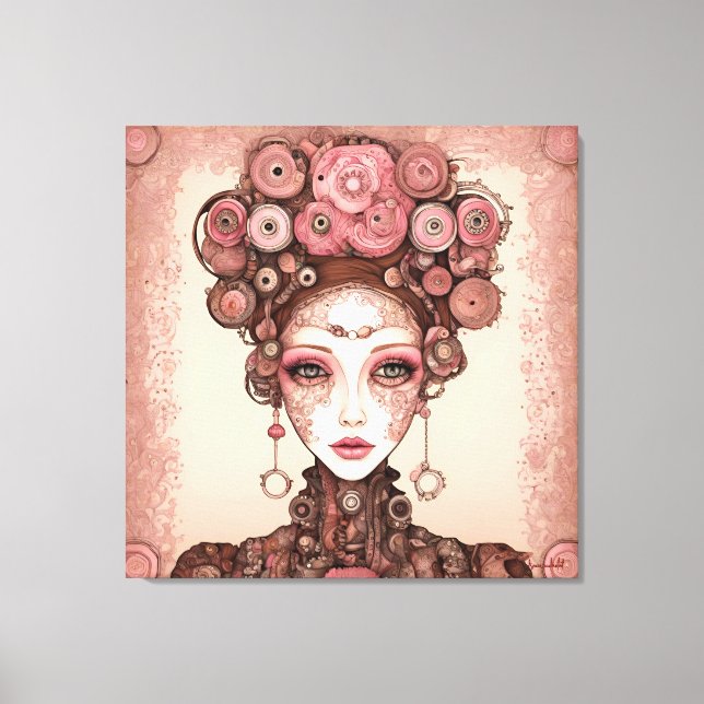 ROSE PINK STEAMPUNK KÜNFTIGE FANTASY PORTRAIT FRAU LEINWANDDRUCK (Vorderseite)