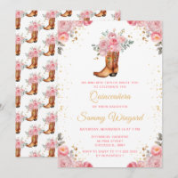 Rose Pink und Gold Floral Cowboy Boot Quinceañera