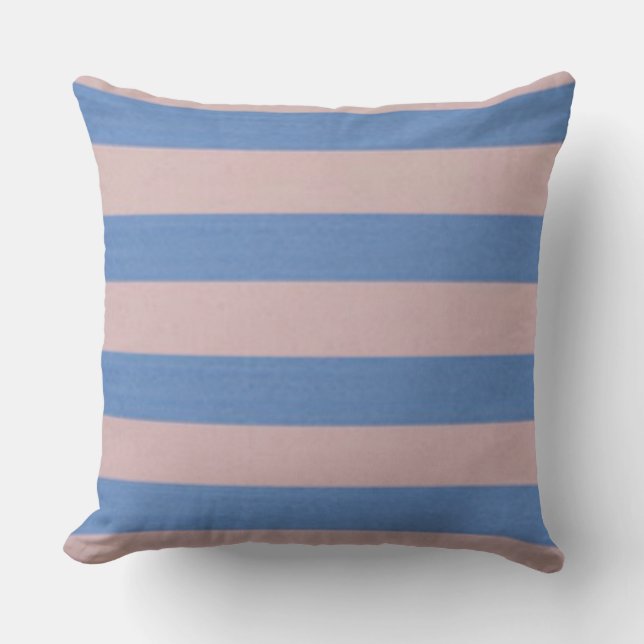 Rose Pink und Serenity Baby Blue Stripes Kissen (Vorderseite)