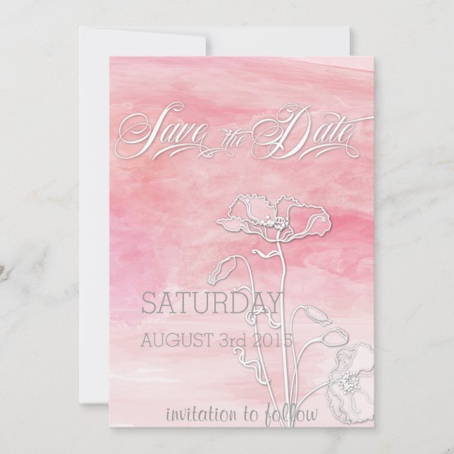 ROSE PINK WATERCOLOR POPPIES SAVE THE DATE (Vorderseite)