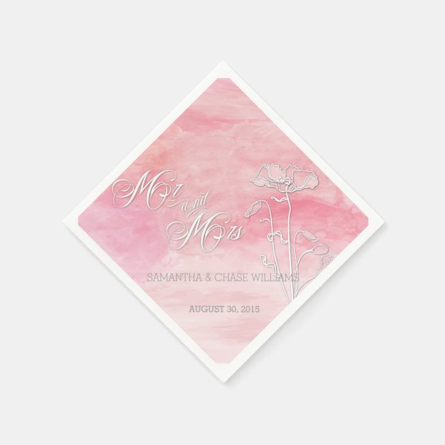 ROSE PINK WATERCOLOR POPPIES WEDING NAPKINS SERVIETTE (Ecke)