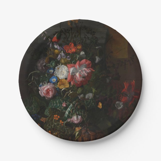 Rose Poppies und andere Blume - Rachel Ruysch Pappteller (Vorderseite)