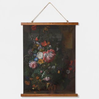 Rose Poppies und andere Blume - Rachel Ruysch Wandteppich Mit Holzrahmen