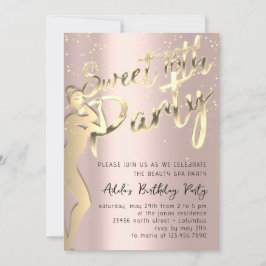 Rose Powder Gold Confetti Sweet 16. Party Einladung
