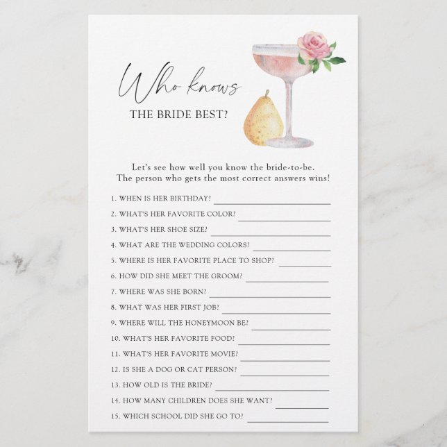 Rose Prosecco - Wer kennt das beste Brautspiel (Vorderseite)