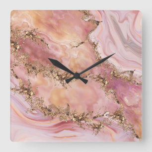 Rose quartz and pastel pink marble quadratische wanduhr