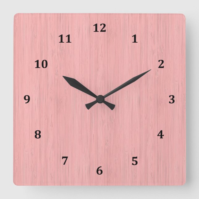 Rose Quartz Bamboo Holzkörner Look Quadratische Wanduhr (Vorderseite)