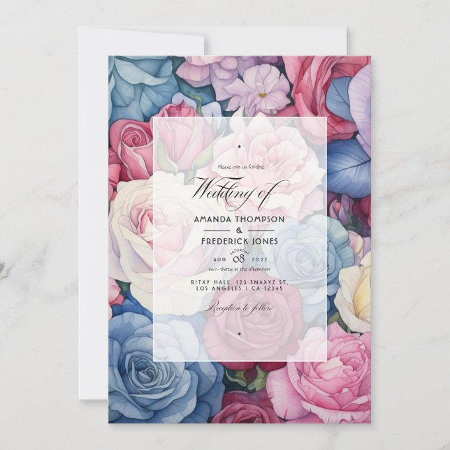 Rose Quartz, Dusty Blue, Pink und Cream Wedding Einladung (Vorderseite)