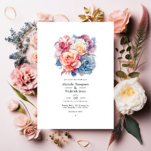 Rose Quartz, Dusty Blue, Pink und Cream Wedding Einladung