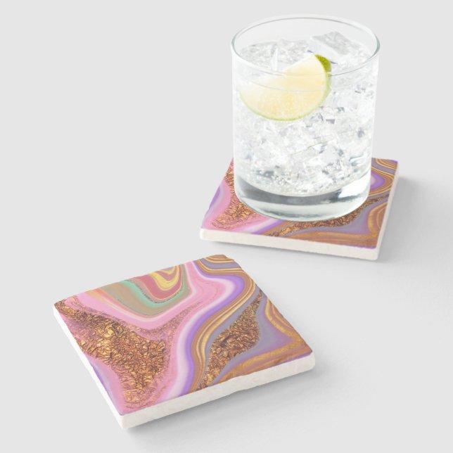 Rose Quartz Flow Steinuntersetzer (Seitenansicht)