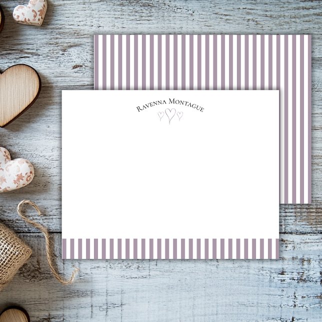 Rose Quartz Modern Open Hearts Striped Note Card Mitteilungskarte (Von Creator hochgeladen)