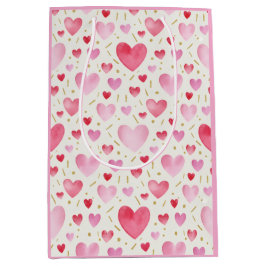 Rose Quartz Romance: Watercolor-Herzen und Gold  Mittlere Geschenktüte
