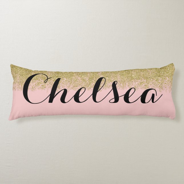 Rose Quartz-Rosa Glitzer Name Pillow Seitenschläferkissen (Vorderseite)