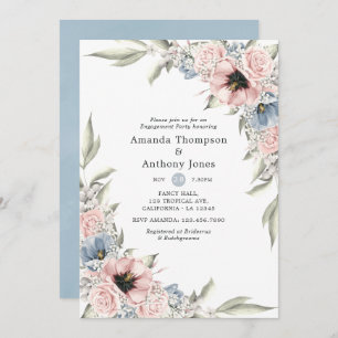 Rose Quartz und Serenity Floral Engagement Party Einladung