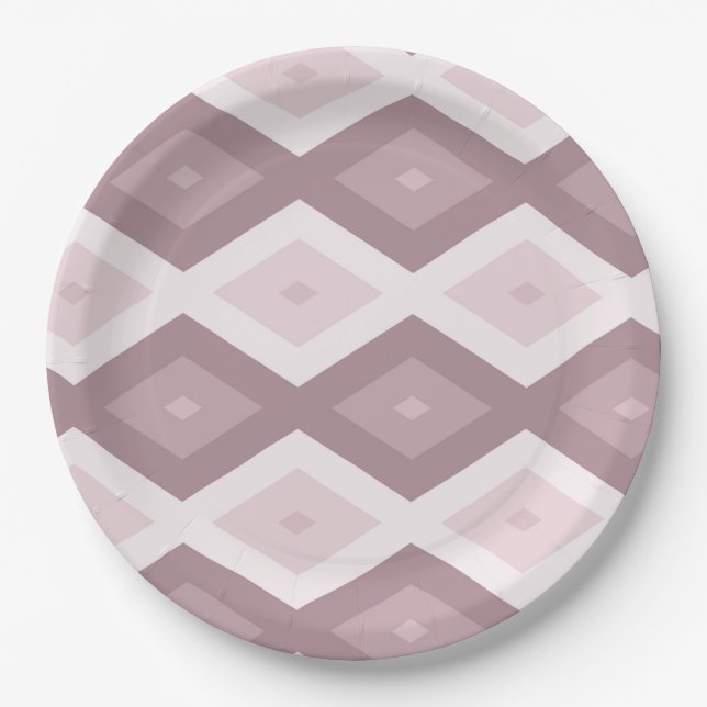 Rose Quarzrosa Rautenmuster Pappteller (Vorderseite)