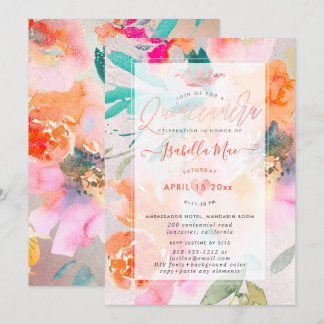 Rose Quinceanera Flora und Fauna Einladung