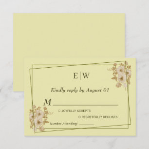 Rose-Rahmen - Mongram, Celestial Yellow Wedding RSVP Karte