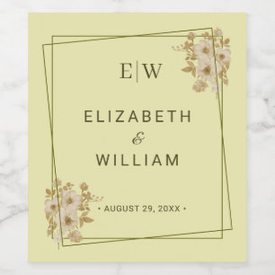 Rose-Rahmen - Mongram, Celestial Yellow Wedding Weinetikett