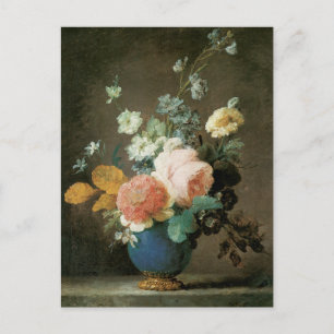 Rose, Ranunculus und andere Blume in einer Blauen Postkarte