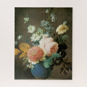 Rose, Ranunculus und andere Blume in einer Blauen  Puzzle