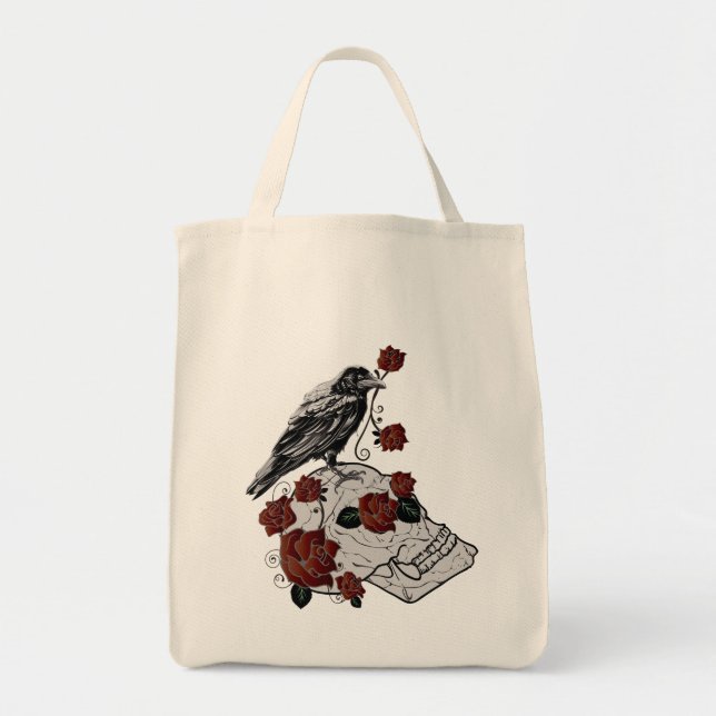 Rose-, Ravens- und Skull-Tasche-Lebensmitteltasche Tragetasche (Vorne)