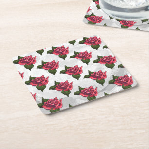 Rose Rechteckiger Pappuntersetzer