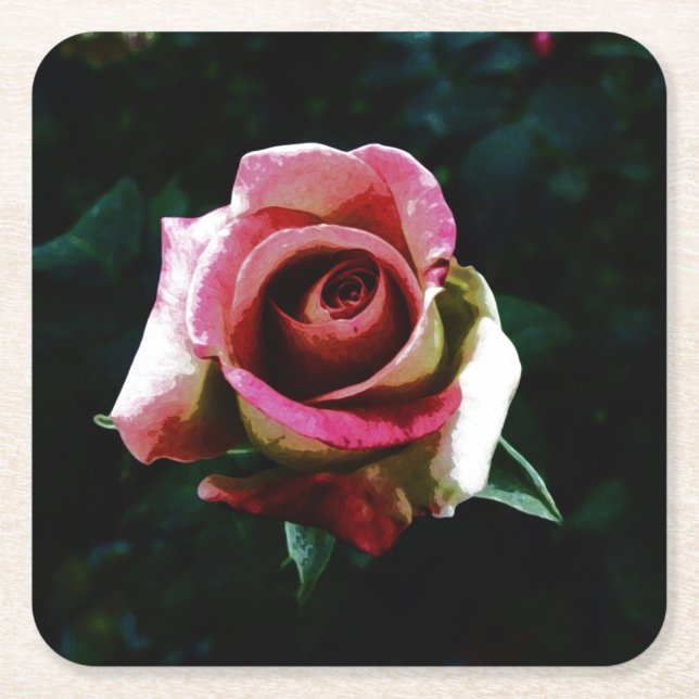 Rose Rechteckiger Pappuntersetzer (Vorderseite)