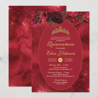 Rose Red Gold Luxus Butterfly Quinceanera Einladung