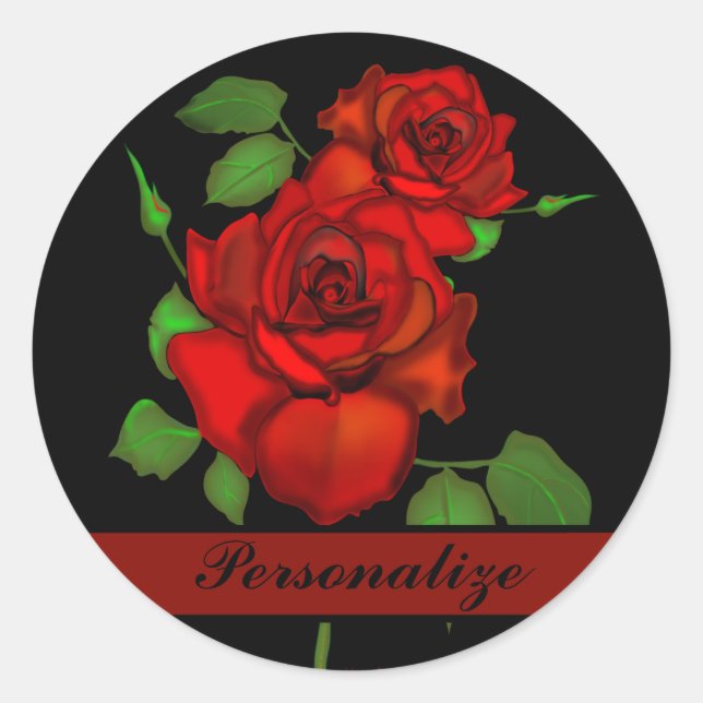 Rose Red Illustration Personalize Runder Aufkleber (Vorderseite)