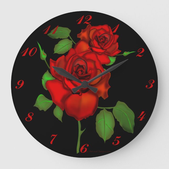 Rose Red Illustration Wall Clock Große Wanduhr (Vorderseite)