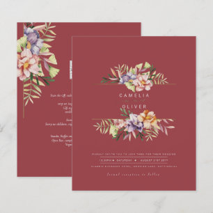 Rose Red Summer Floral Wedding Einladung QR Code