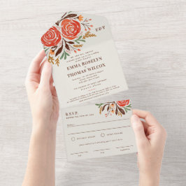 Rose Red Watercolor Hochzeit im Herbst All In One Einladung