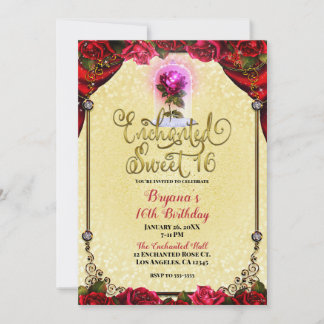 Rose Reds Gelb & Gold Sweet 16 16. Party Einladung