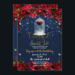 Rose Reds Navy Blue & Gold Sweet 16 Party Einladung<br><div class="desc">Einladungen zur Geburtstagspartei</div>