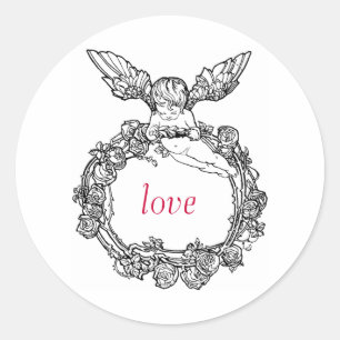 Rose-Ring-Cherub LOVE-Aufkleber Runder Aufkleber