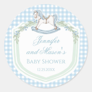 Rose-Rock-Gingham-Baby-Dusche Runder Aufkleber