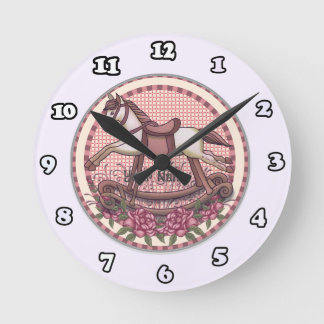 Rose Rockende Pferdeuhr Runde Wanduhr