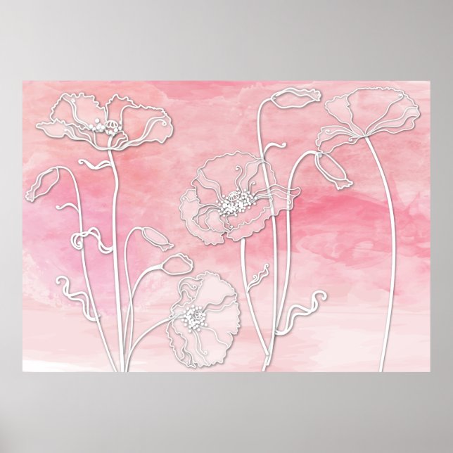 Rose Rosa Abstrakte Wasserfarbe und Pflaumen 3 Poster (Vorne)