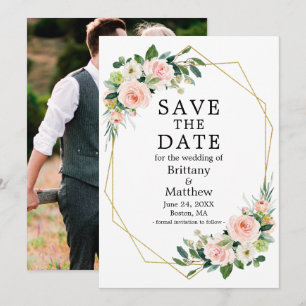 Rose Rosa Aquarellfarbe Rosa Rosa Rosa Geo Frame F Save The Date