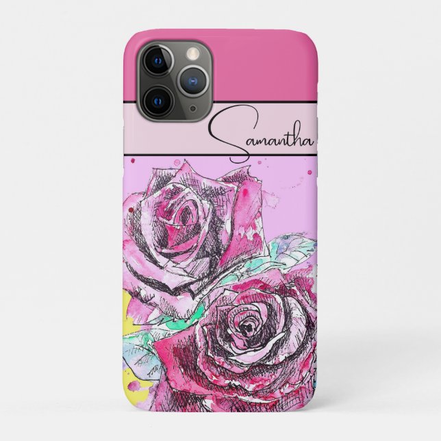 Rose Rosa Aquarellfarben Rose Blume Tel. Case-Mate iPhone Hülle (Rückseite)