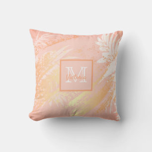 Rose Rosa Blattgold Monogramm Kissen