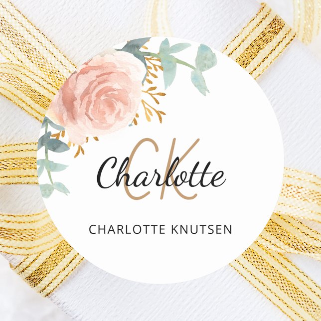 Rose Rosa Blumengrün Süß 16 Runder Aufkleber (Von Creator hochgeladen)