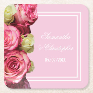 Rose Rosa Blumenhochzeit Rechteckiger Pappuntersetzer