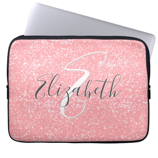 Rose Rosa Blush Sequins Sparky Monogramm Laptopschutzhülle (Vorderseite)