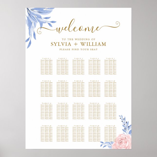Rose Rosa Blütengoldblauer Hochzeitsstift Poster (Vorne)