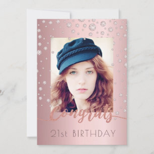 Rose Rosa Diamanten am Geburtstag funkeln Einladung