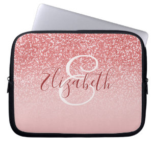Rose Rosa Glitzer Blush Ombre Monogram Laptopschutzhülle
