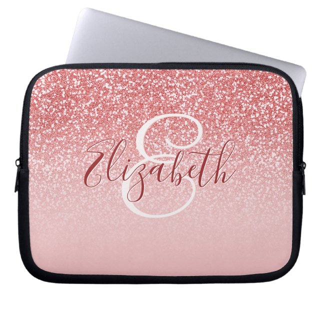 Rose Rosa Glitzer Blush Ombre Monogram Laptopschutzhülle (Vorderseite)