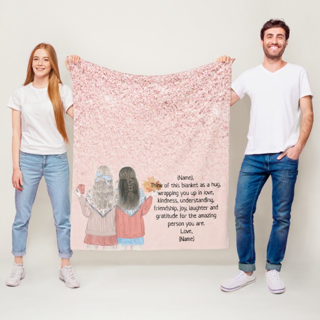 Rose Rosa Glitzer Effekt Zwei Mädchen Letter Note Fleecedecke (Beispiel)
