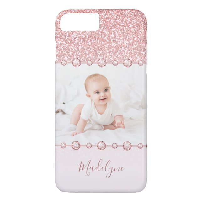 Rose Rosa Glitzer Kristall Name Foto Case-Mate iPhone Hülle (Rückseite)